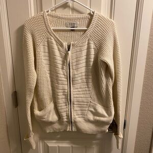 Sonoma M Zip Cardigan Sweater Cream Knit  Zipper Front Medium Med